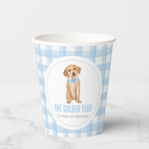 Een gouden jaar Puppy preppy plaid 1e verjaardag Papieren Bekers