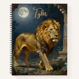Een gouden leeuw en tijger slenterend onder de maa notitieboek