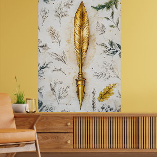 Een gouden veer of een fraaie vulpen. poster