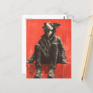 Een Grappig Deel Hond Deel Mens In Zwart Denim Briefkaart