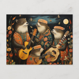 Een grappig kwartet van schattige ottermuzikanten briefkaart