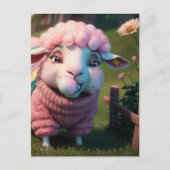 Een grappig schaap in een trui kauwen roze bubble  briefkaart (Voorkant)