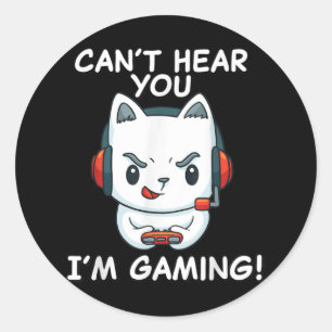 Een grappige gamer met een hoofdtelefoon kan je ni ronde sticker