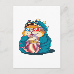 Een grappige hamster met een bril eet popcorn briefkaart