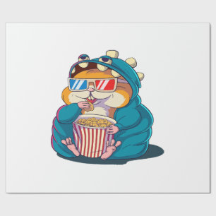 Een grappige hamster met een bril eet popcorn cadeaupapier