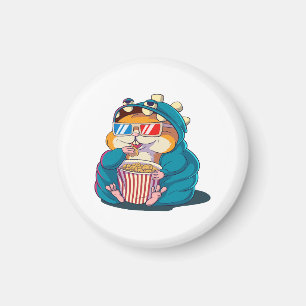 Een grappige hamster met een bril eet popcorn magneet