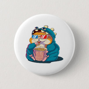 Een grappige hamster met een bril eet popcorn ronde button 5,7 cm