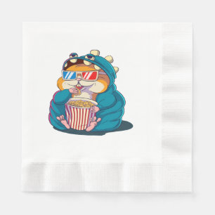 Een grappige hamster met een bril eet popcorn servet