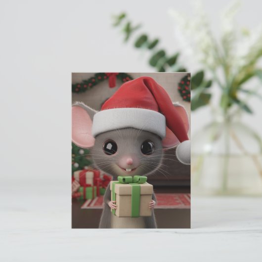Een grappige Kerstman Hoed Muis Briefkaart (Staand voorkant)