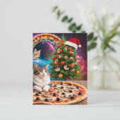 Een grappige kerstmuts kerstboom pizza katten briefkaart (Staand voorkant)