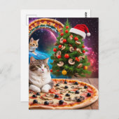 Een grappige kerstmuts kerstboom pizza katten briefkaart (Voorkant / Achterkant)