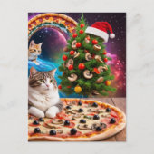 Een grappige kerstmuts kerstboom pizza katten briefkaart (Voorkant)