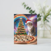 Een grappige kerstpizza kat briefkaart (Staand voorkant)