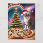 Een grappige kerstpizza kat briefkaart (Voorkant)