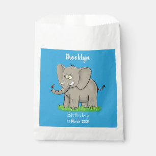 Een grappige olifant met vogel op de cartoon van d bedankzakje