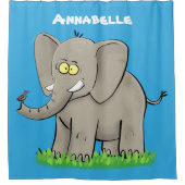 Een grappige olifant met vogel op de cartoon van d douchegordijn (Voorkant)