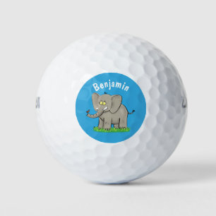 Een grappige olifant met vogel op de cartoon van d golfballen