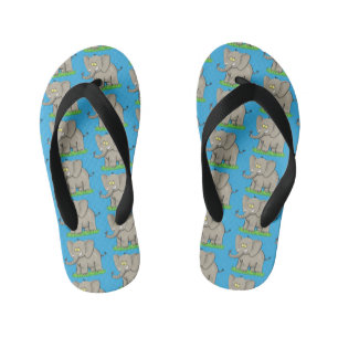 Een grappige olifant met vogel op de cartoon van d kinder teenslippers