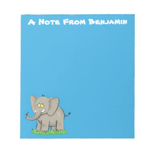 Een grappige olifant met vogel op de cartoon van d notitieblok