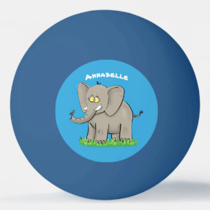 Een grappige olifant met vogel op de cartoon van d pingpongballen