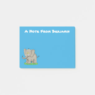 Een grappige olifant met vogel op de cartoon van d post-it® notes