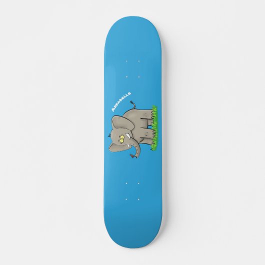 Een grappige olifant met vogel op de cartoon van d skateboard (Voorkant)