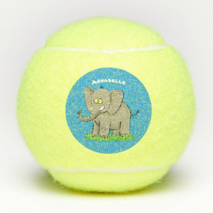 Een grappige olifant met vogel op de cartoon van d tennisballen