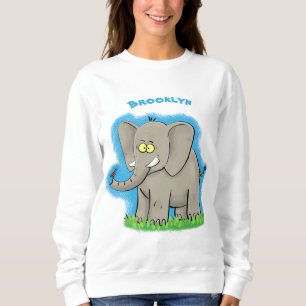 Een grappige olifant met vogel op de cartoon van d trui