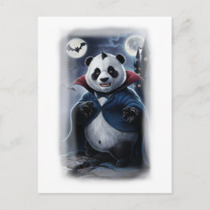 Een grappige panda Dracula op een witte Feestdagenkaart