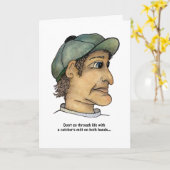 Een grappige vent met de Mitts van Two Catcher Kaart (Gele Bloem)