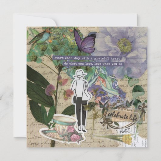 Een Grateful Heart/Paars Flat Wenskaart (Voorkant)