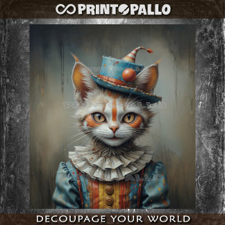 Een griezelig katje verkleed als een clown tissuepapier