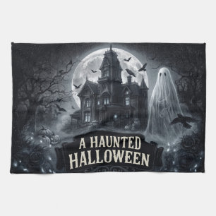 Een Griezelige Halloween Vintage Gotische Illustra Theedoek