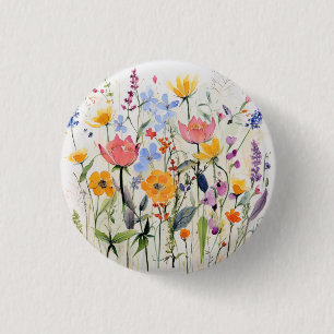 Een grillig bloemenbadge, knoop, speld ronde button 3,2 cm