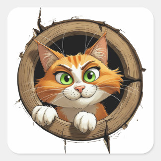 Een grillige Cartoon met felgroene ogen Pee Vierkante Sticker