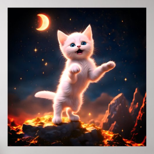 Een grillige witte kitten poster (Voorkant)