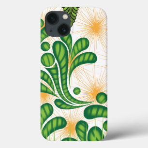 Een groen en goud artistiek patroon met een boom iPhone 13 hoesje