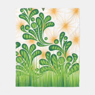 Een groen en goud artistiek patroon met een boom fleece deken