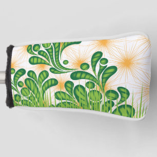 Een groen en goud artistiek patroon met een boom golfheadcover
