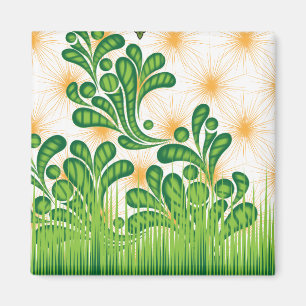 Een groen en goud artistiek patroon met een boom magneet