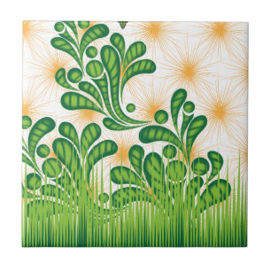 Een groen en goud artistiek patroon met een boom tegeltje