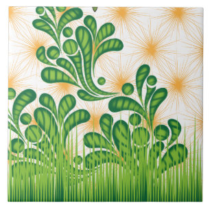 Een groen en goud artistiek patroon met een boom tegeltje