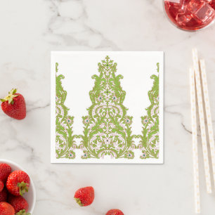 Een groen en wit behang met  design servet