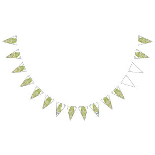 Een groen en wit behang met design vlaggetjes