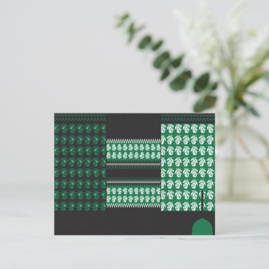 Een groen en zwart patroon met een boom in het mid briefkaart (Staand voorkant)