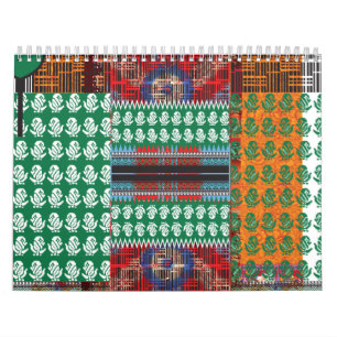 Een groen en zwart patroon met een boom in het mid kalender