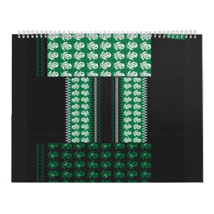 Een groen en zwart patroon met een boom in het mid kalender