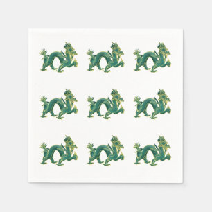 Een Groene Draak met Gouden Trim Servetten