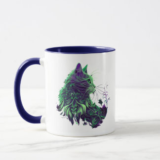 Een groene en roze kat mok