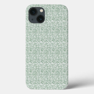 Een groene en witte achtergrond met kleine bladere iPhone 13 hoesje